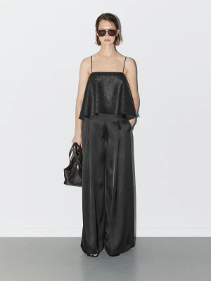 Luźny Top Z Prostym Dekoltem − Studio - Czarny - - Massimo Dutti - Kobieta