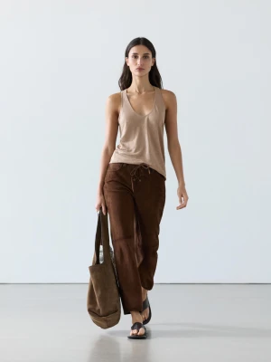 Zwiewny Top 100% Len - Popielaty - Massimo Dutti - Female