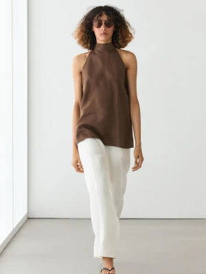 Luźny Top Ze 100% Lnu Z Dekoltem Halter - Brązowy - - Massimo Dutti - Kobieta