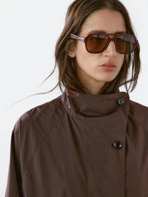 Luźny Trencz Oversize Z Wodoodpornej Tkaniny - Bordowy - - Massimo Dutti - Kobieta