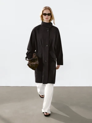 Luźny Trencz Z Wodoodpornej Tkaniny - Czarny - - Massimo Dutti - Kobieta
