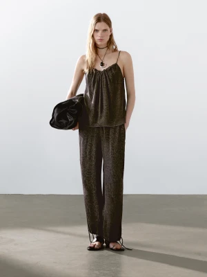 Luźny Żakardowy Top Na Ramiączkach - Szarobrązowy - - Massimo Dutti - Kobieta