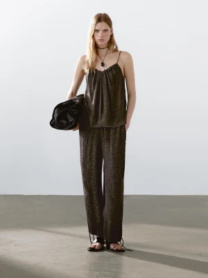Luźny Żakardowy Top Na Ramiączkach - Szarobrązowy - - Massimo Dutti - Kobieta