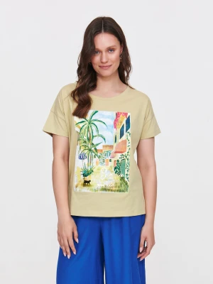 Luźny zielony t-shirt z nadrukiem Top Secret