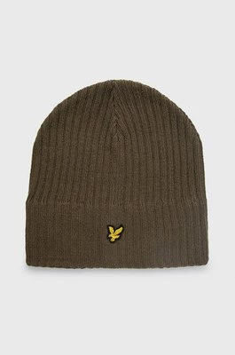 Lyle & Scott Czapka kolor zielony z cienkiej dzianiny z domieszką wełny