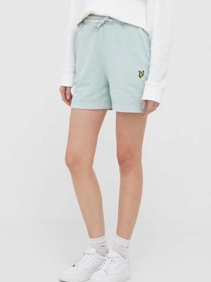 Lyle & Scott szorty bawełniane kolor turkusowy gładkie high waist