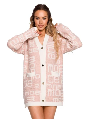 made of emotion Kardigan w kolorze jasnoróżowo-kremowym ze wzorem rozmiar: L/XL