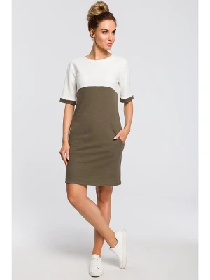 made of emotion Sukienka w kolorze oliwkowo-białym rozmiar: L
