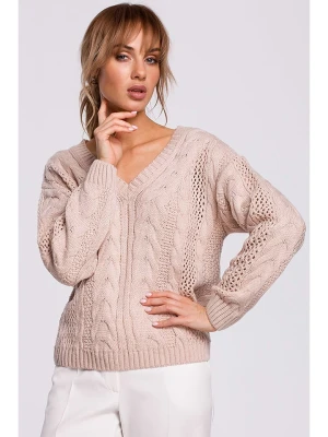 made of emotion Sweter w kolorze beżowym rozmiar: S/M