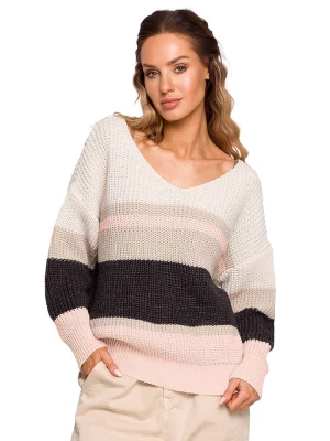 made of emotion Sweter w kolorze beżowym ze wzorem rozmiar: S/M