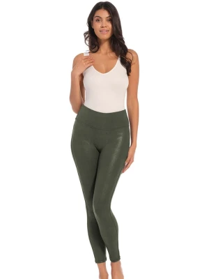 Magic Bodyfashion Legginsy "Leather Look Leggings" w kolorze zielonym ze skóry syntetycznej rozmiar: XL