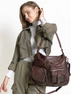 Magnetico - włoska torebka damska na ramię skórzana multi pockets czekoladowy brąz Merg