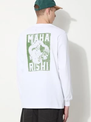 Maharishi longsleeve bawełniany Woodblock Dragon L/S kolor biały z nadrukiem 1277.WHITE