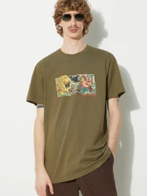 Maharishi t-shirt bawełniany Tiger Vs. Samurai T-Shirt męski kolor zielony z nadrukiem 1079.OLIVE