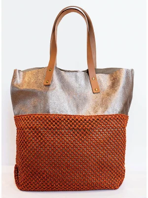 maison héritage PARIS Skórzany shopper bag w kolorze srebrno-jasnobrązowym - 43 x 42 x 12 cm rozmiar: onesize