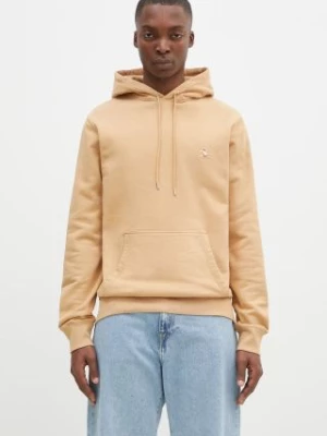 Maison Kitsuné bluza bawełniana Chillax Patch Regular Hoodie męska kolor pomarańczowy z kapturem z aplikacją LM00706KM0001