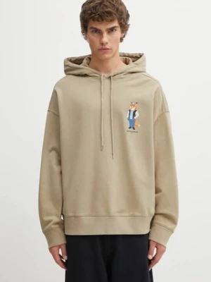 Maison Kitsuné bluza bawełniana Dressed Fox Oversize męska kolor beżowy z kapturem z nadrukiem PM00707KM0340
