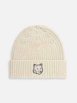 Maison Kitsuné czapka wełniana Bold Fox Head kolor beżowy z cienkiej dzianiny wełniana MM06111KT1022
