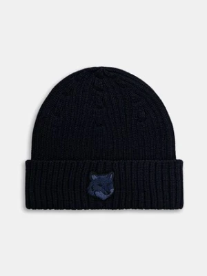 Maison Kitsuné czapka wełniana Bold Fox Head kolor granatowy z cienkiej dzianiny wełniana MM06111KT1022