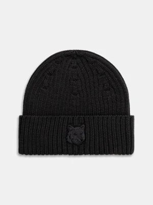 Maison Kitsuné czapka wełniana Bold Fox Head kolor szary z cienkiej dzianiny wełniana MM06111KT1022