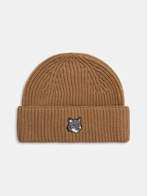 Maison Kitsuné czapka wełniana Fox Head Large Beanie kolor brązowy PM06112KT1022