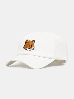 Maison Kitsuné czapka z daszkiem bawełniana Large Fox Head kolor biały z aplikacją MM06103WW0096
