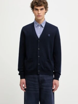 Maison Kitsuné kardigan wełniany Bold Fox Head Patch kolor granatowy MM00509KT1036