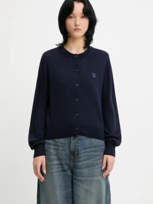 Maison Kitsuné kardigan wełniany Bold Fox Head Patch Regular Cardigan kolor granatowy lekki MW00508KT1036
