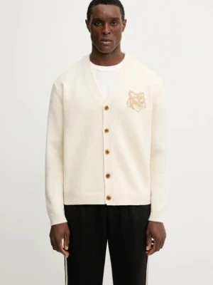 Maison Kitsuné kardigan wełniany Fox Head Intarsia Merino męski kolor beżowy PM00509KM0329