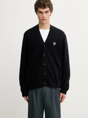 Maison Kitsuné kardigan wełniany Fox Head Lambwsool Comfort męski kolor granatowy PM00502KT1006