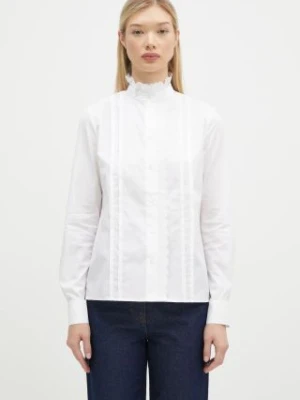 Maison Kitsuné koszula bawełniana Craft Embroidery damska kolor biały regular ze stójką NW00414WC5010