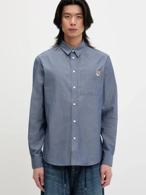 Maison Kitsuné koszula bawełniana Fox Head Casual męska kolor niebieski relaxed z kołnierzykiem klasycznym OM00432WC5043