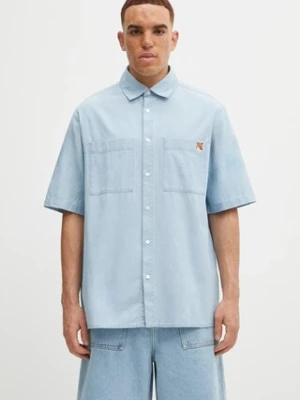 Maison Kitsuné koszula bawełniana Relaxed Short Sleeve męska kolor niebieski relaxed z kołnierzykiem klasycznym OM00424WC5006