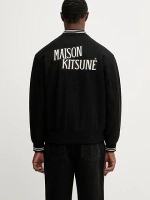 Maison Kitsuné kurtka bomber z dodatkiem wełny Varsity Teddy kolor czarny przejściowa PM02107WM2023