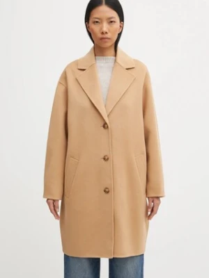 Maison Kitsuné płaszcz wełniany Doubleface kolor brązowy PW02211WQ4067