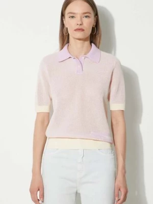 Maison Kitsuné polo bawełniane Flash Fox Knitted Mesh Polo kolor fioletowy MW00204KT1100