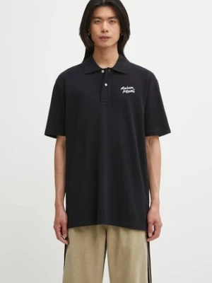 Maison Kitsuné polo bawełniane Maison Kitsune Handwriting Comfort męski kolor czarny z aplikacją MM00201KJ7010