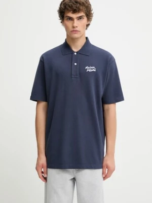 Maison Kitsuné polo bawełniane Maison Kitsune Handwriting Comfort męski kolor granatowy z aplikacją MM00201KJ7010