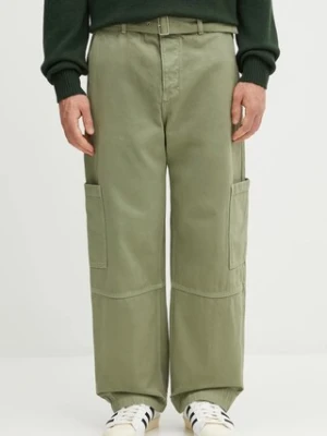 Maison Kitsuné spodnie bawełniane Belted Utility męskie kolor zielony proste OM01104WD4012