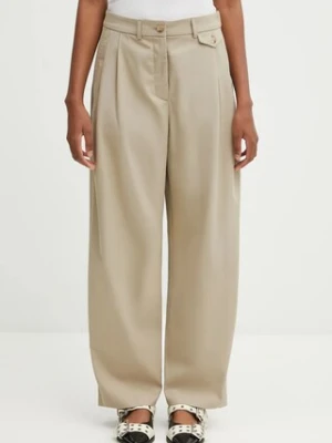 Maison Kitsuné spodnie Double Pleated damskie kolor beżowy szerokie high waist PW01106WT3019