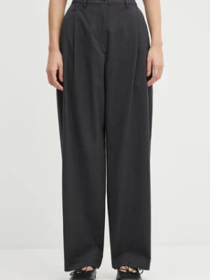 Maison Kitsuné spodnie z dodatkiem wełny Double Pleated damskie kolor szary proste high waist PW01126WT3022