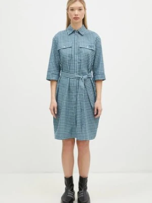 Maison Kitsuné sukienka bawełniana Double Pocket kolor niebieski mini oversize NW01620WC5015