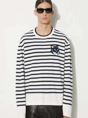 Maison Kitsuné sweter bawełniany Fox Head Intarsia Comfort Striped Jumper kolor granatowy lekki MM00803KT1102