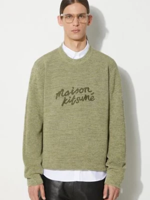 Maison Kitsuné sweter bawełniany Handwriting Comfort Jumper kolor zielony  MM00807KT1108