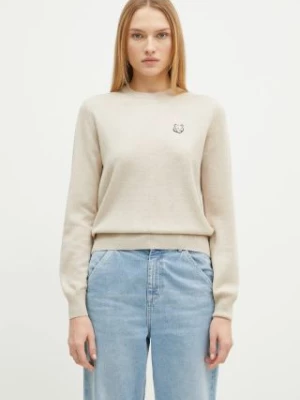 Maison Kitsuné sweter wełniany Bold Fox Head Patch damski kolor beżowy lekki MW00801KT1036