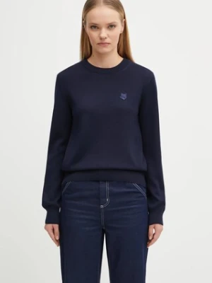 Maison Kitsuné sweter wełniany Bold Fox Head Patch damski kolor granatowy lekki MW00801KT1036
