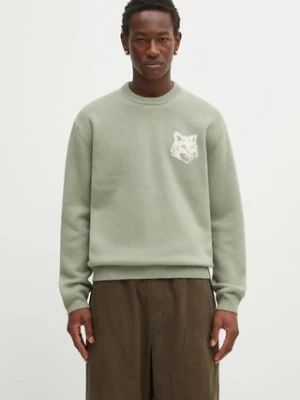 Maison Kitsuné sweter wełniany Fox Head Intarsia Merino męski kolor zielony PM00816KM0329