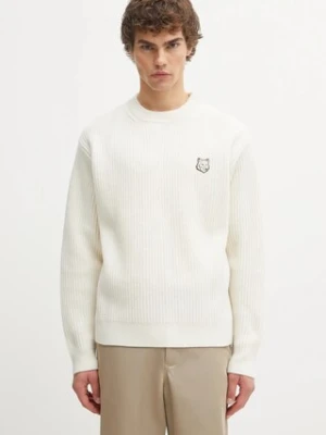 Maison Kitsuné sweter wełniany Fox Head Wool Ribbed męski kolor beżowy ciepły PM00811KT1149