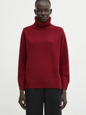 Maison Kitsuné sweter wełniany Merino Wool Comfort Turtleneck damski kolor bordowy z golfem PW00813KT1171