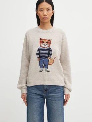 Maison Kitsuné sweter z domieszką wełny Dressed Fox Intarsia Wool damski kolor beżowy PW00812KH0002